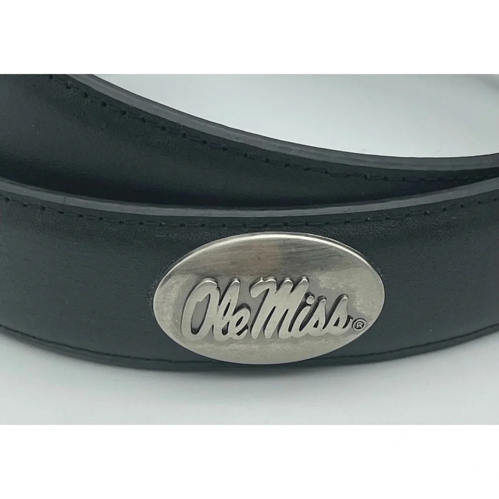 Ole Miss Univ of Mississippi Leather Belt Conchos Black Gunmetal Buckle Sz 46